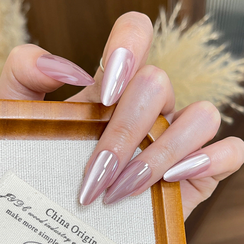 Elegant Glamour Long Almond Shape Pink Ombre Glossy Finish Press On Nail Set