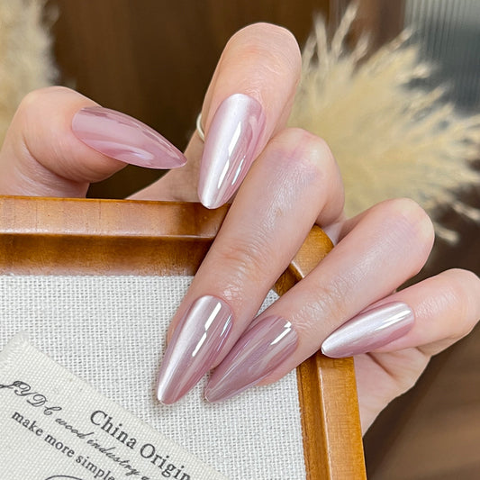 Elegant Glamour Long Almond Shape Pink Ombre Glossy Finish Press On Nail Set