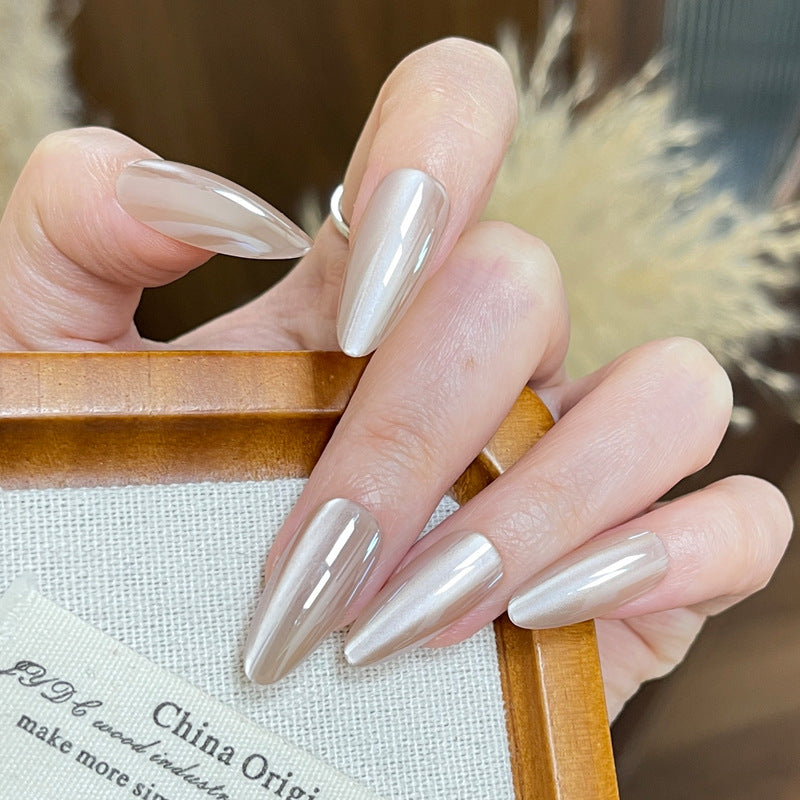 Mystical Elegance Long Almond Creamy Color Shimmering Finish Press-On Nail Set