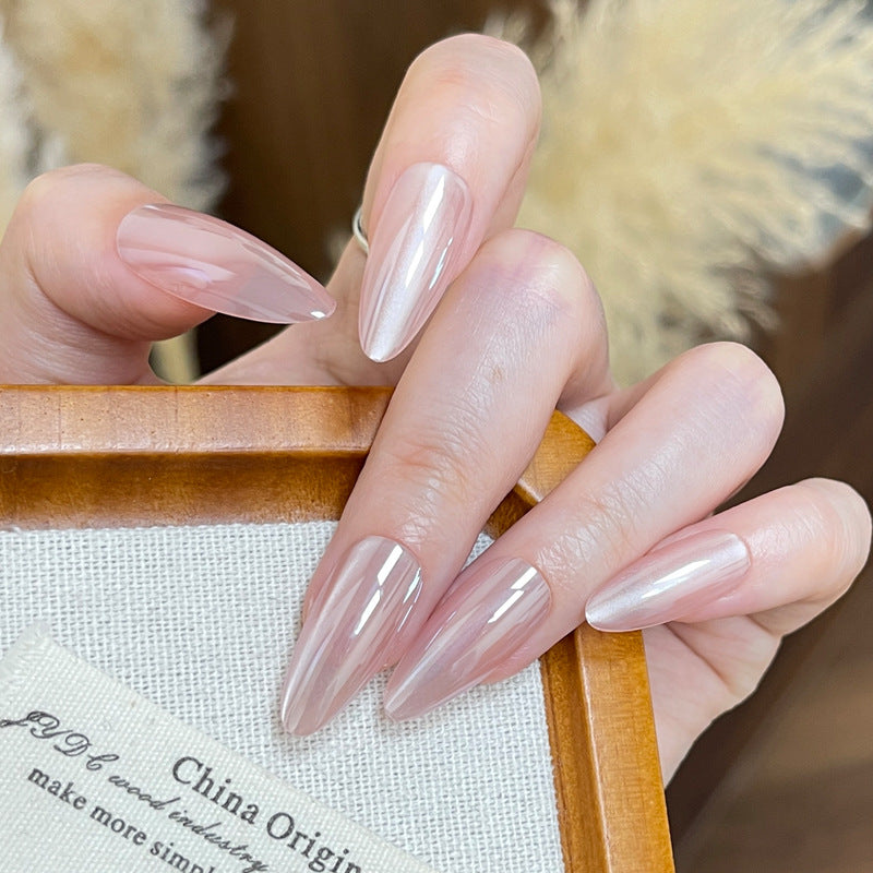 Dreamy Rose Elegance Long Almond Style Pink Glossy Nail Set with Iridescent Shine
