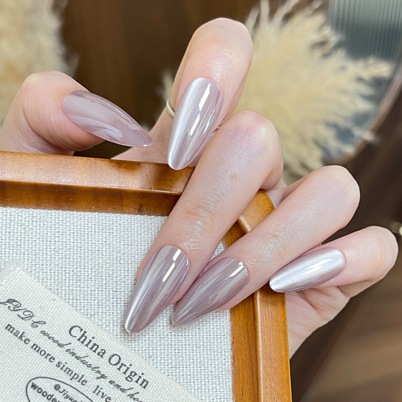 Elegant Dreamy Long Almond Shaped Shimmering Mauve Press On Nail Set