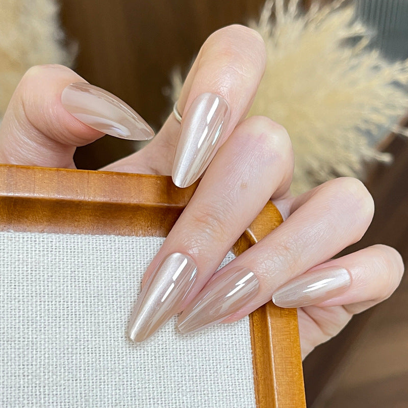 Chic Elegance Long Almond Almond Beige Glossy Press on Nail Set
