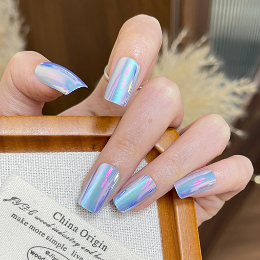 Celestial Dream Long Square Glossy Iridescent Press On Nail Set