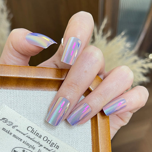 Celestial Dream Press-On Nails Long Square Lavender Holographic Shine