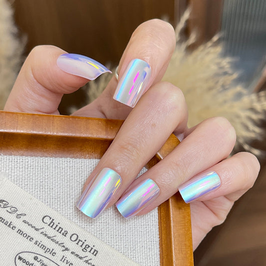 Ethereal Dream Glossy Long Square Iridescent Press On Nail Set