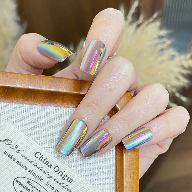 Celestial Glamour Long Square Metallic Shimmer Press On Nail Set