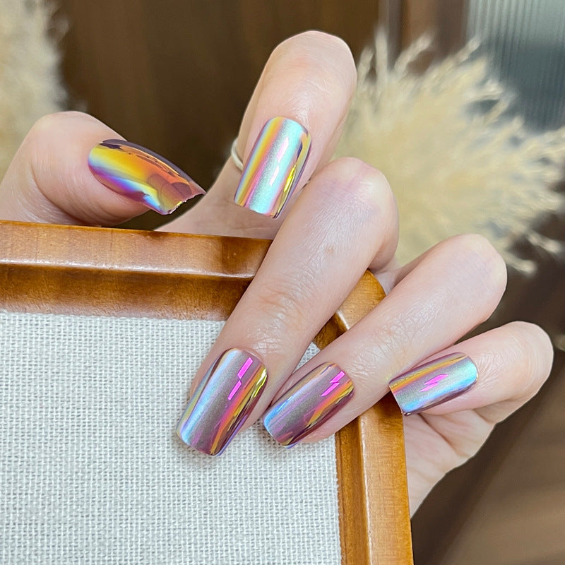 Glamorous Prism Long Square Rainbow Holographic Press On Nail Set