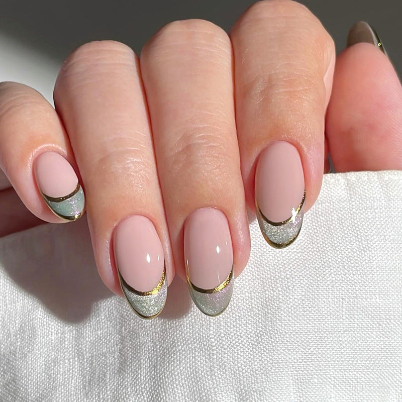 Elegant Serenity Long Oval Soft Pink with Metallic Glitter Accent Press-On Nail Set