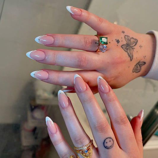 Chic Romantic Medium Almond French Tip Press On Nail Set