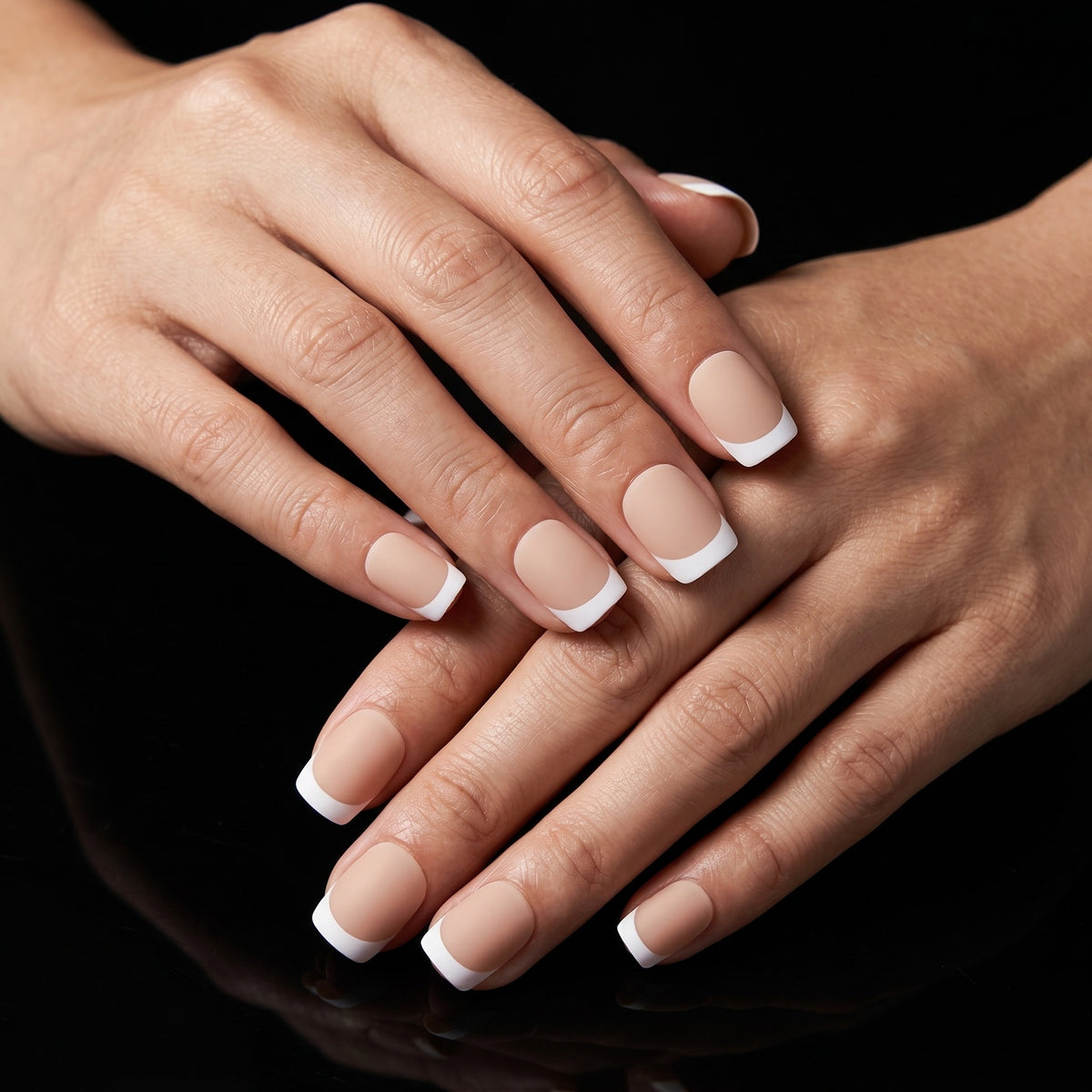 Elegant Bliss Short Square Beige Nails with Chic French Tips