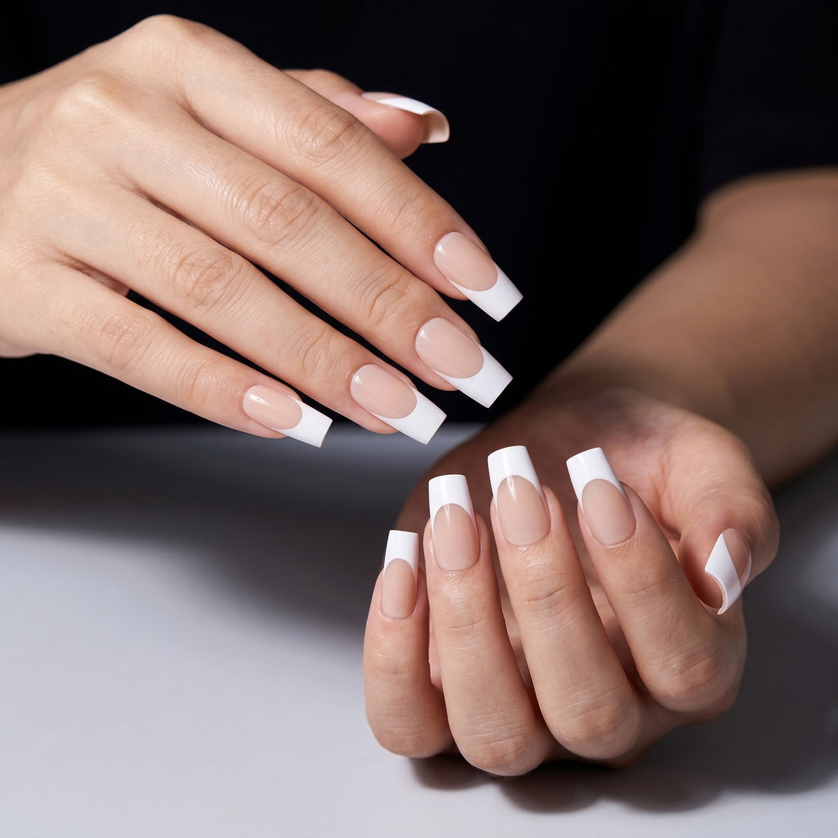 Elegant Dreamy Medium Square White French Tip Press On Nail Set