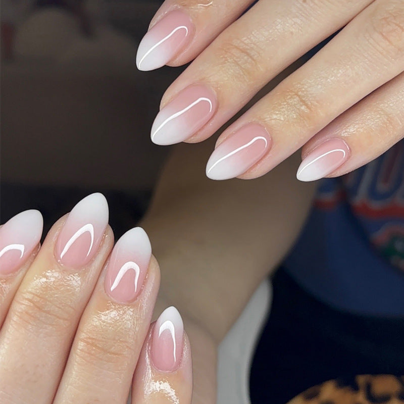 Elegant Enchantment Medium Almond Shaped Ombre White Press On Nail Set with Glossy Finish
