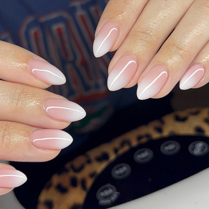 Celestial Elegance Medium Almond Shaped Gradient White Press On Nail Set with Glossy Finish
