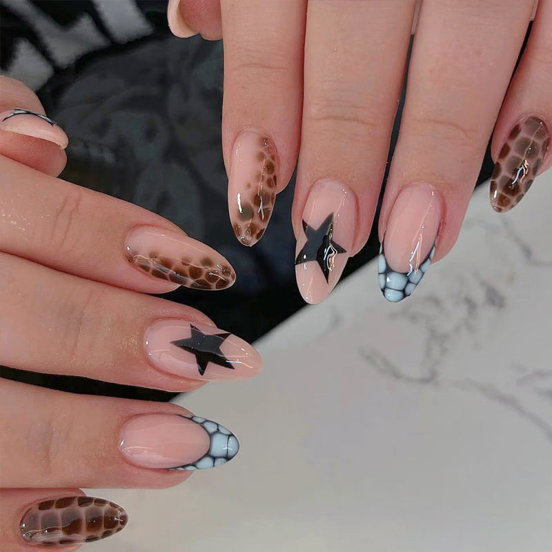 Caffeine Chic Long Almond Brown and Beige Gradient with Star Designs Press On Nail Set