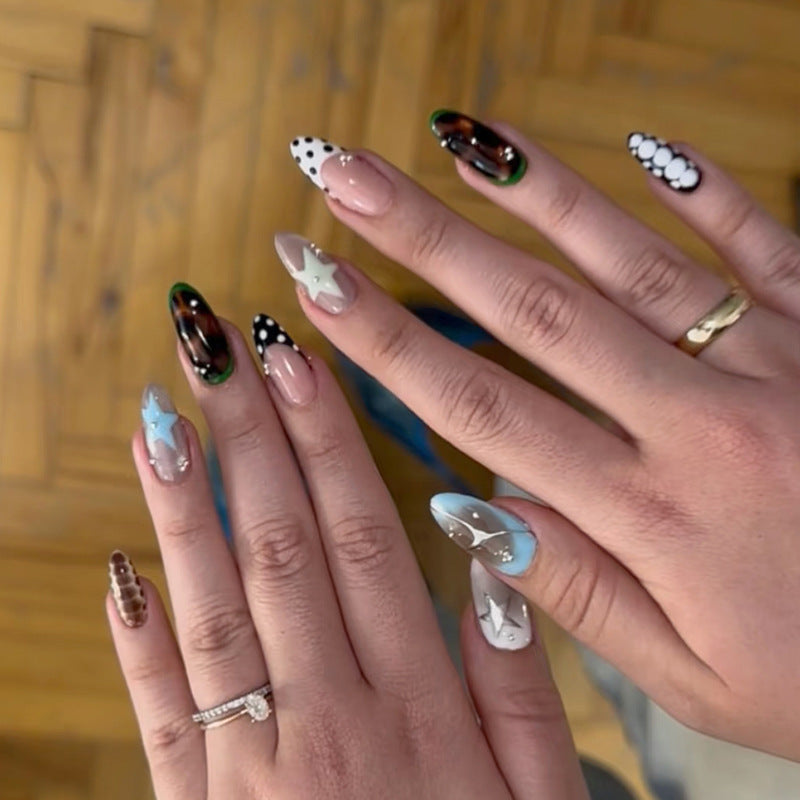 Celestial Dreams Long Almond Colorful with Star Accents Press On Nail Set