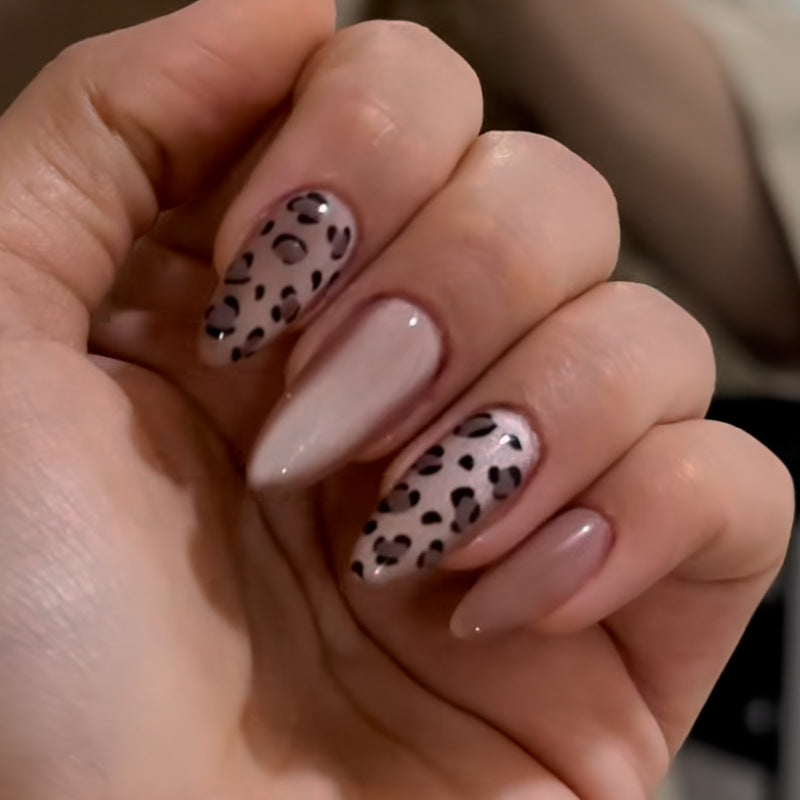 Wild Safari Chic Long Almond Shaped Beige and Black Speckled Press On Nail Set