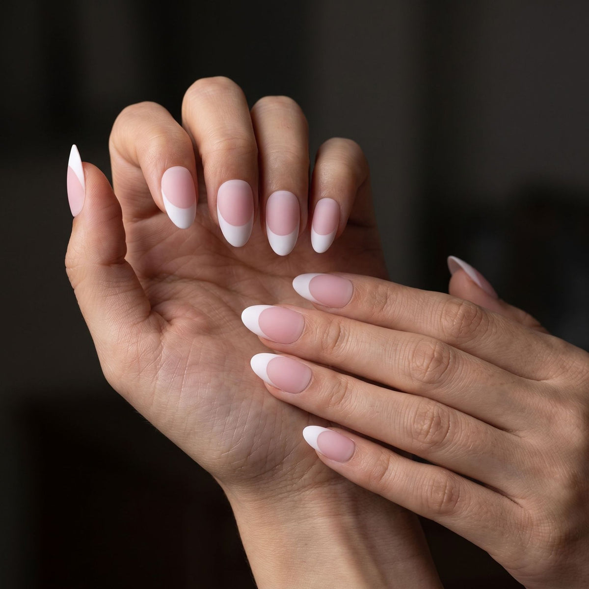 Elegant Elegance Medium Almond Pink with Chic French Tips Press On Nail Set