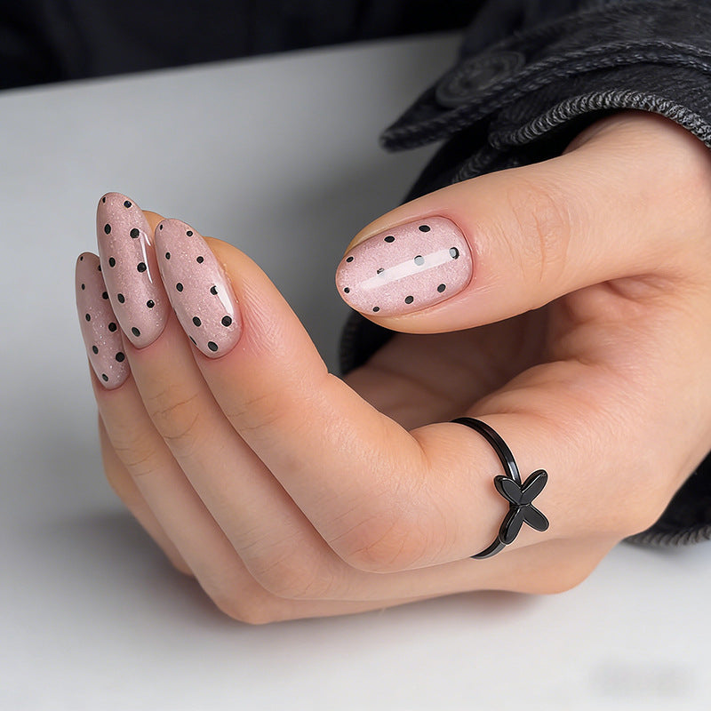 Chic Elegance Medium Almond Blush Pink with Dotted Design Press On Nail Set