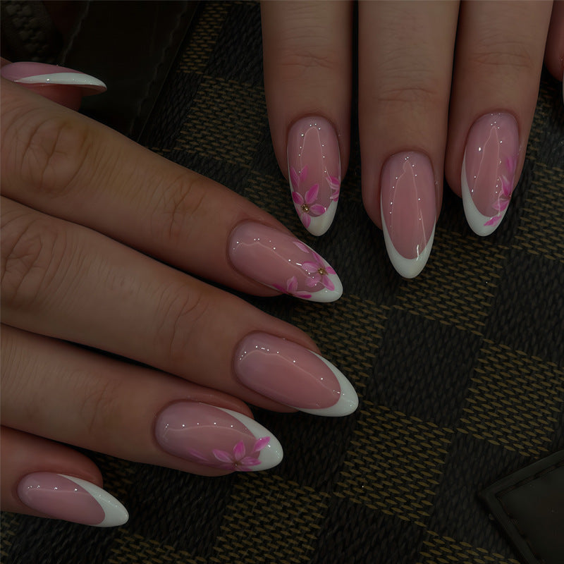 Blossom Dream Medium Almond Pink with Floral Accent Press on Nail Set