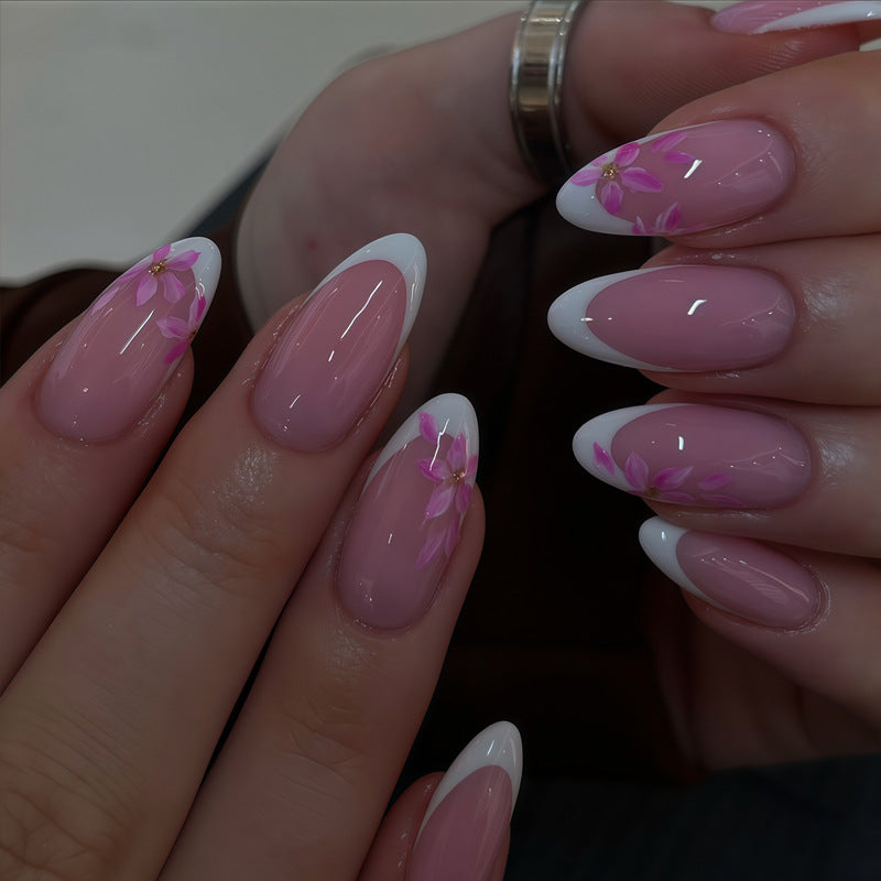 Floral Fantasy Medium Almond Pink with Elegant Blossom Design Press On Nail Set