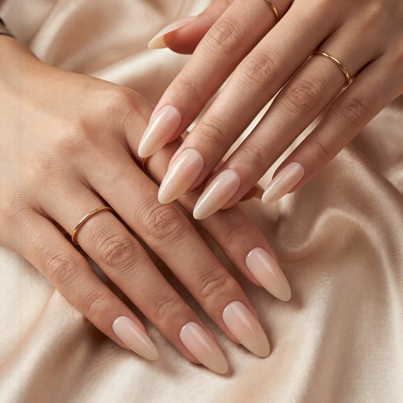 Elegant Stiletto Medium Beige Press On Nail Set with Glossy Finish