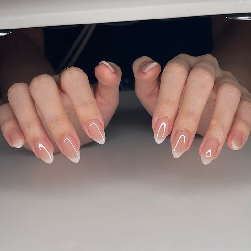 Elegant Enchantment Medium Almond Pink Ombre Design Press On Nail Set