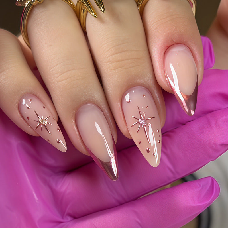 Celestial Dream Medium Almond Blush Pink with Shimmering Star Accents