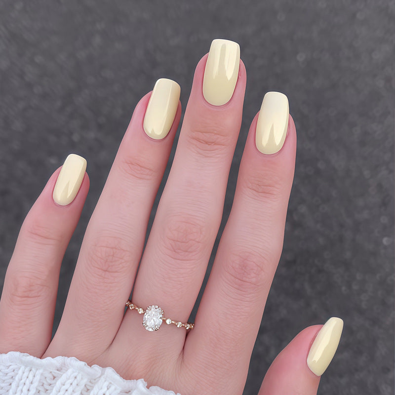 Sunny Delight Short Square Yellow Glossy Nail Set with Elevated Shine