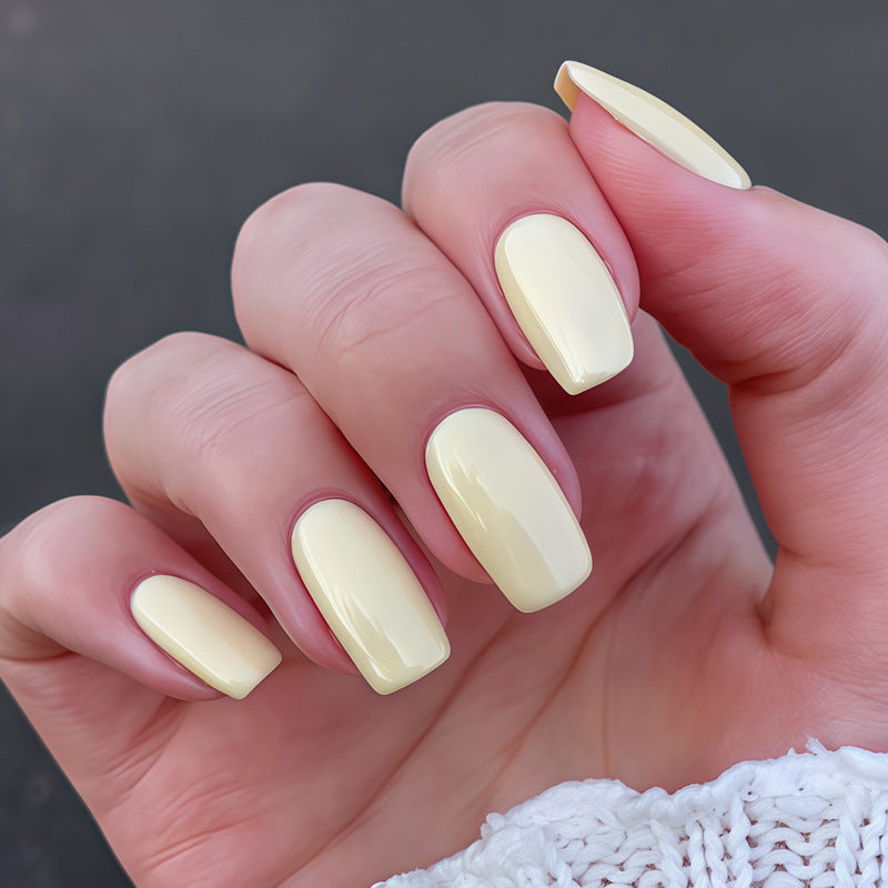 Sunshine Dreams Short Square Soft Yellow High Gloss Press On Nail Set
