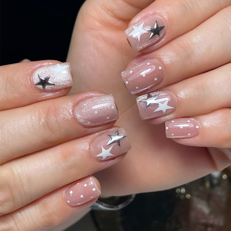 Celestial Dream Short Square Beige with Star Accents Press On Nail Set