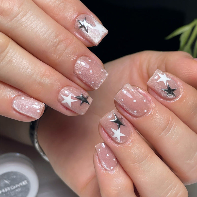 Celestial Dreams Short Square Pink with Star Accents Press On Nail Set