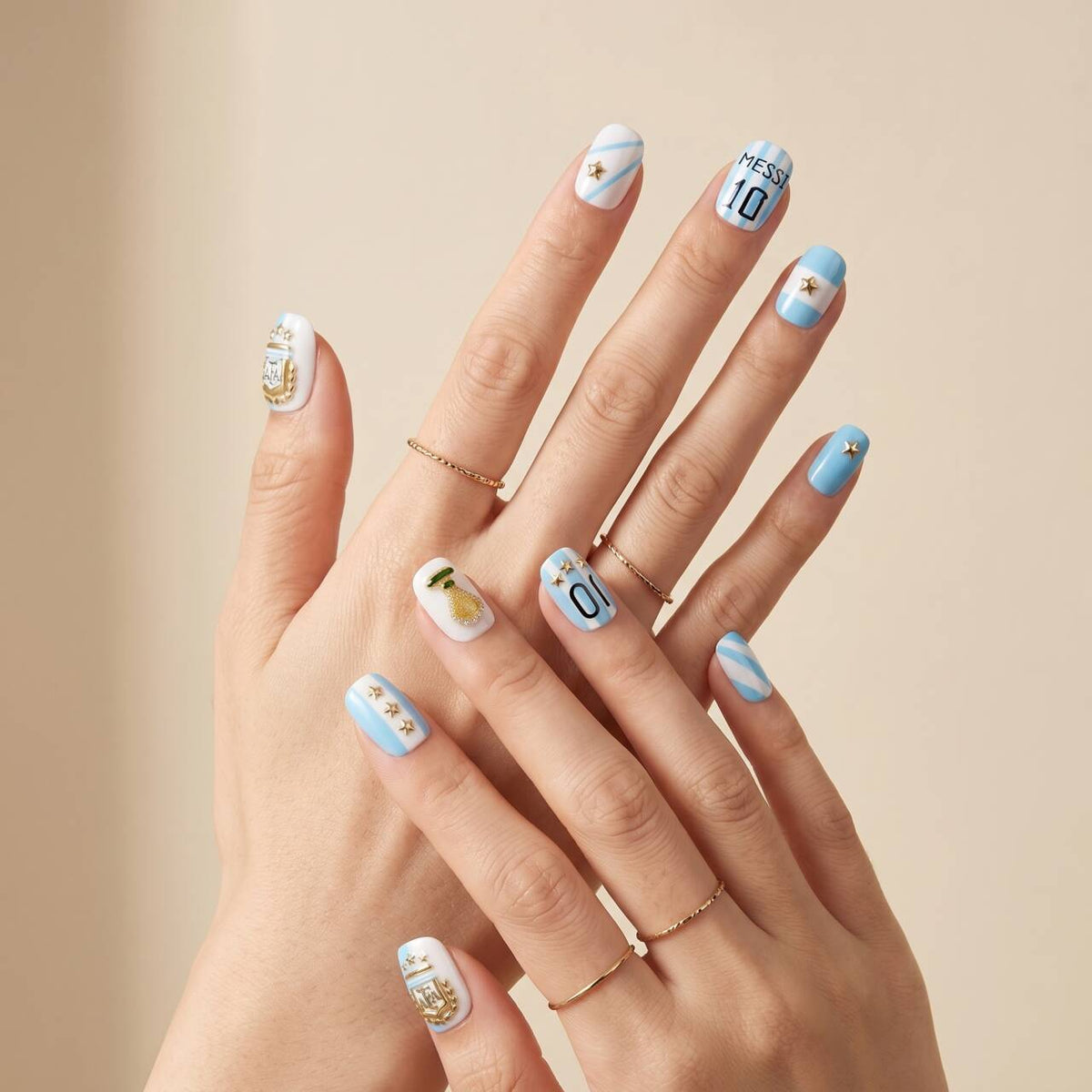 Tropical Paradise Short Square Blue with Unique Star Accents Press On Nail Set