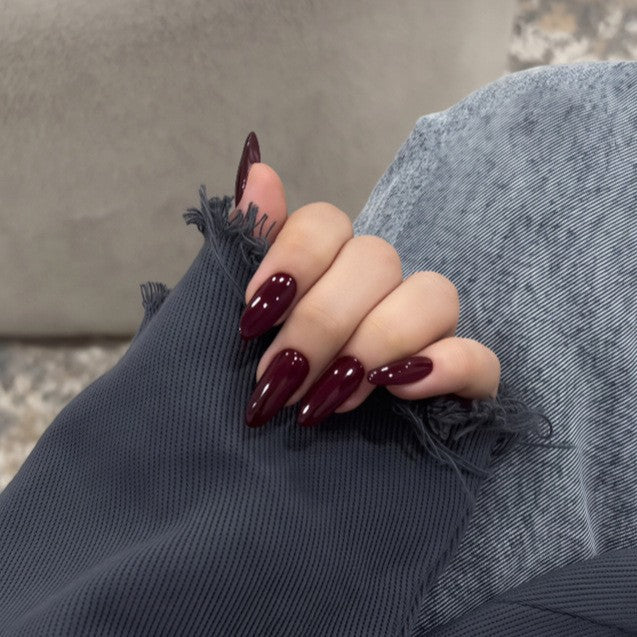 Glamorous Evening Vibes Medium Almond Burgundy Shine Press On Nail Set