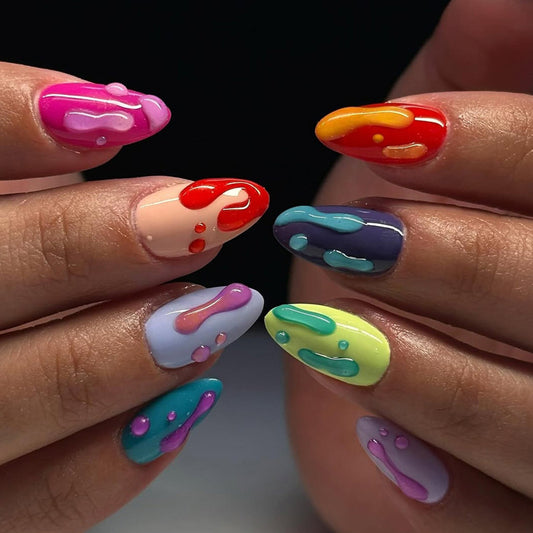 Colorful Drizzle Long Almond Trendy Press On Nail Set