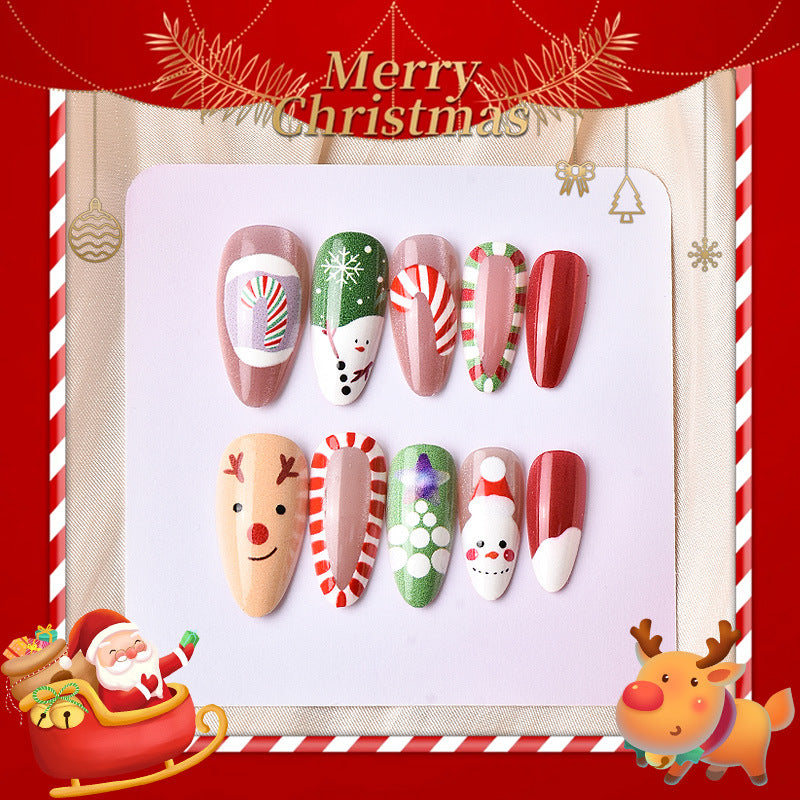 Festive Long Almond Red and Green Christmas Themed Press on Nail Set