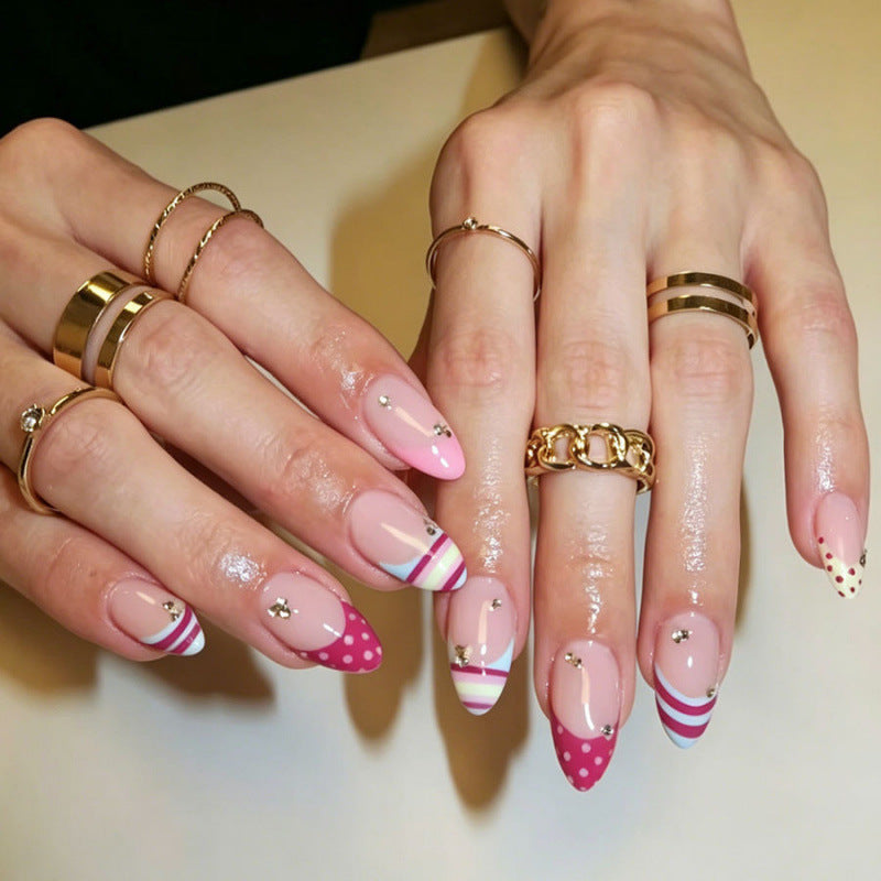 Chic Dessert Dream Long Almond Pink with Colorful Patterns and Unique Glitter Accents Press on Nail Set