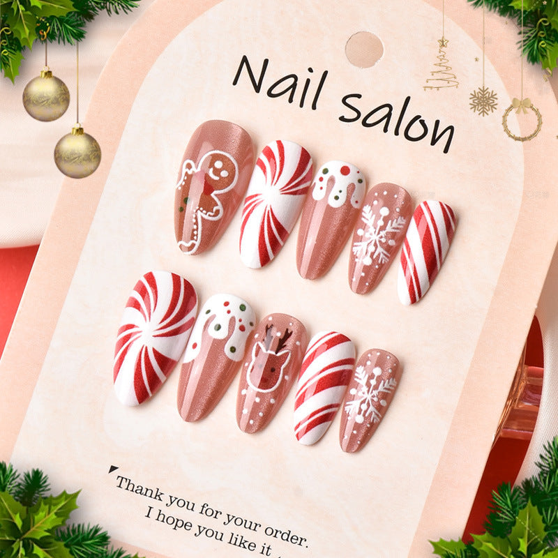 Festive Long Almond Candy Cane Inspired Press On Nail Set
