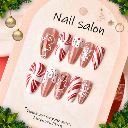 Festive Long Almond Candy Cane Inspired Press On Nail Set