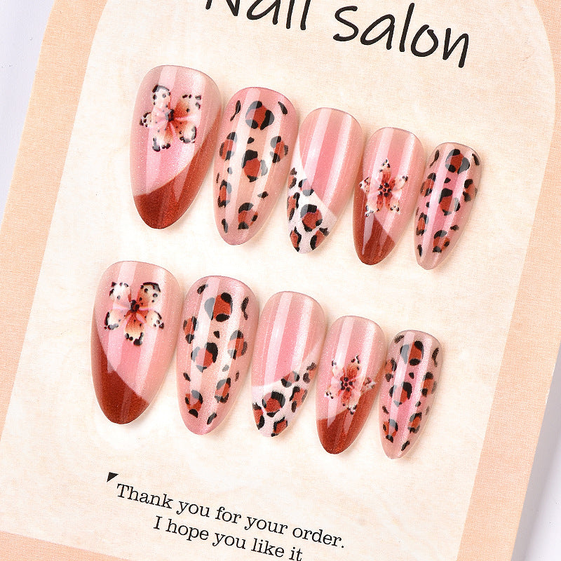 Wildflower Dream Medium Almond Pink with Floral and Leopard Design Press On Nail Set