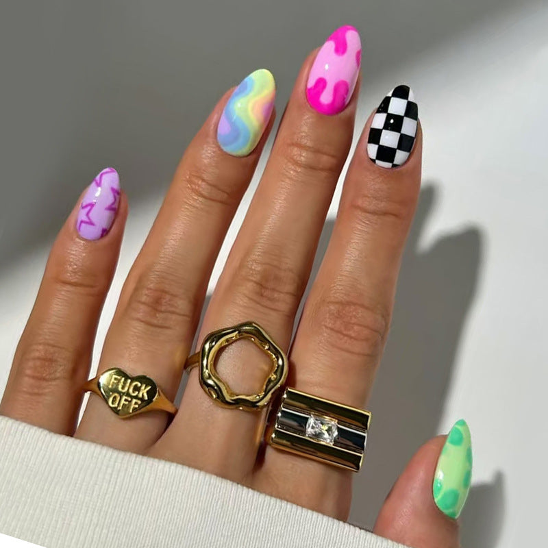 Playful Pastel Medium Stiletto Colorful Swirl Press On Nail Set