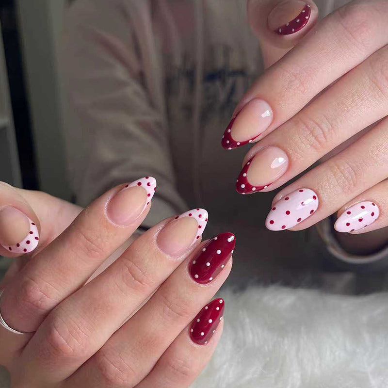 Chic Polka Dot Medium Almond Red and Pink Press On Nail Set