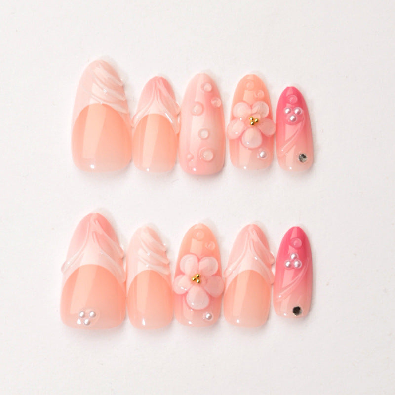 Blossoming Beauty Medium Oval Pink Press On Nail Set with Floral Accents