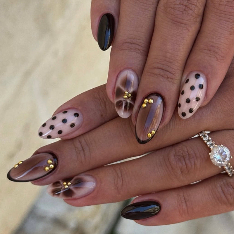 Elegant Empress Short Almond Brown with Gold Accents Press on Nail Set
