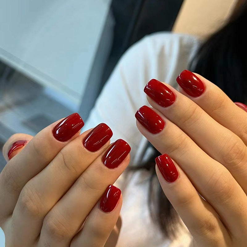 Glamourous Elegance Medium Square Red Nails with High Gloss Shine for Effortless Chic Style