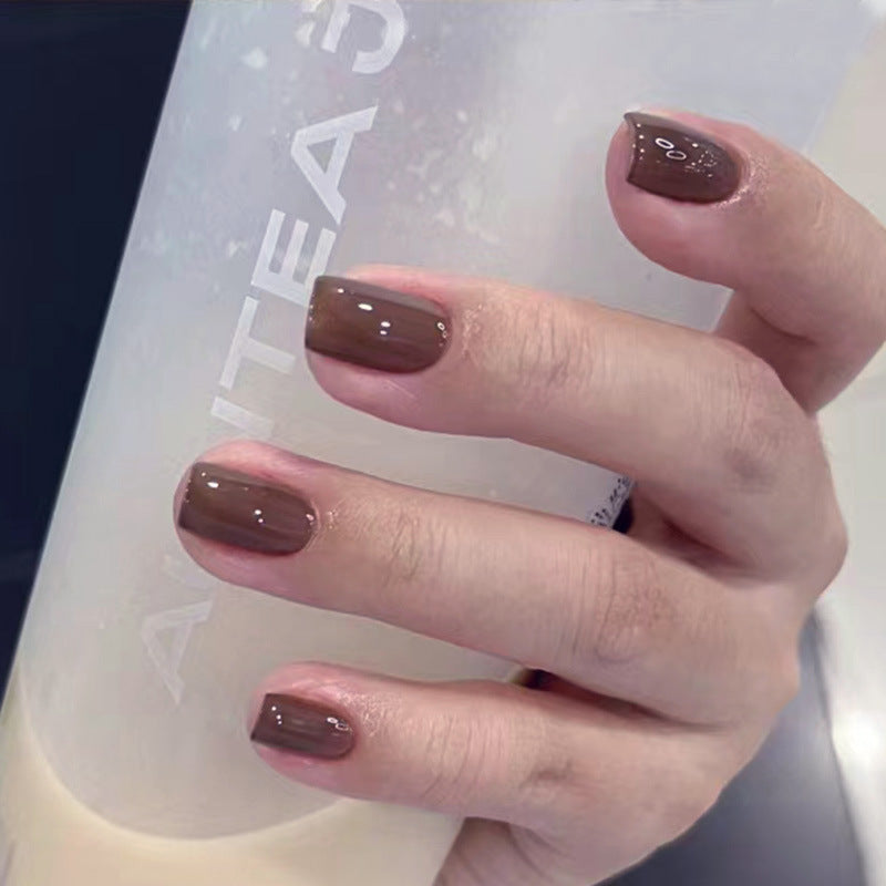 Chic Coffee Vibes Short Square Brown Press On Nail Set with High Gloss Finish