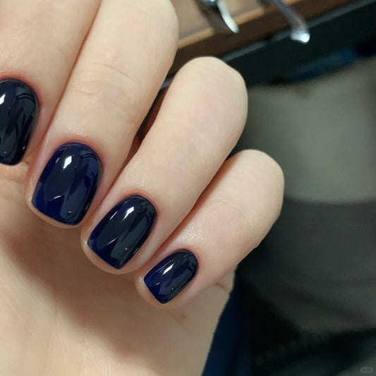 Nautical Nights Short Square Deep Navy Press On Nail Set with Glossy Finish