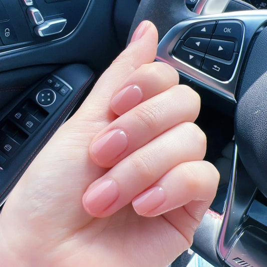 Elegant Rose Dream Short Oval Natural Pink Press On Nail Set with Sleek High Gloss Finish