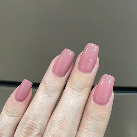 Elegant Serenity Long Square Blush Pink Press On Nail Set with Glossy Finish