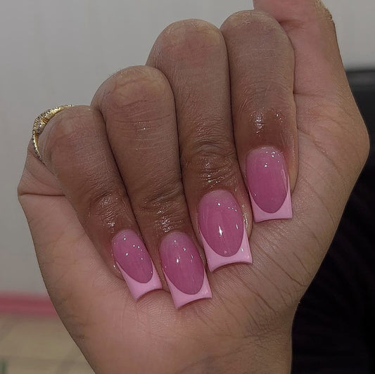 Chic Blossom Long Square Ombre Pink Press On Nail Set with Glossy Finish