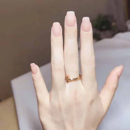 Elegant Blossom Soft Square Beige Press On Medium Nail Set with Glossy Finish